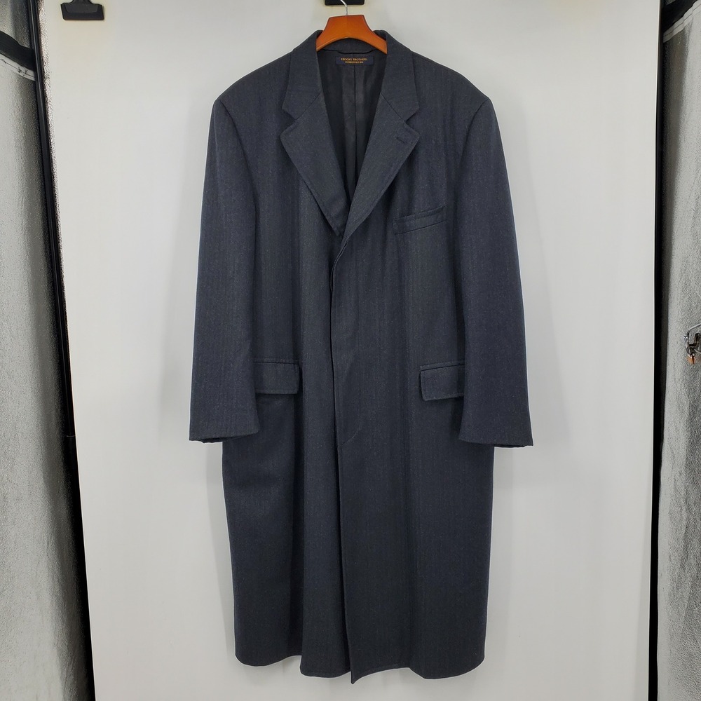 Vintage Brooks Brothers Mens 46R Herringbone Wool Overcoat Dorcet Canada Gray